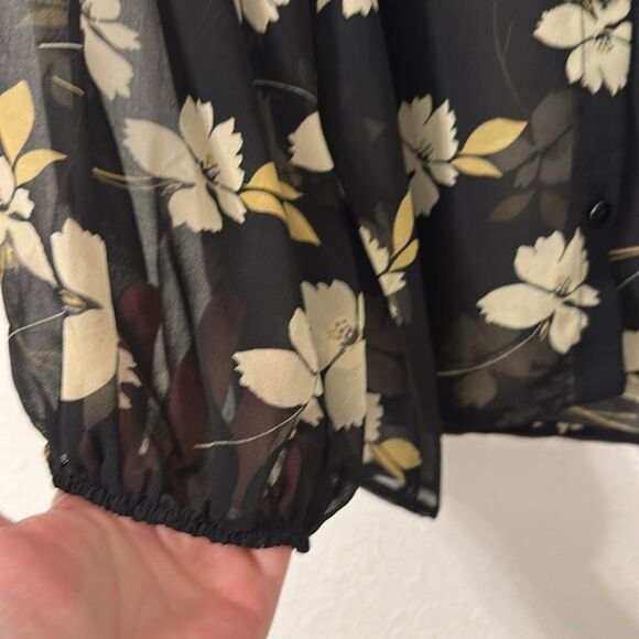 Cabi Cosmo Blouse Sheer Elastic Cuffs Floral Womens Small Long Sleeves Romantic - Picture 4 of 10